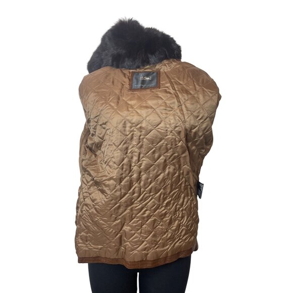 R&O Brand Women's Brown Faux Croc Leather Jacket With Faux Fur Collar - Picture 4 of 8